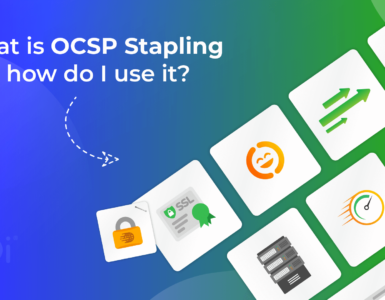 Graphic depicting OCSP stapling through having an icon of a padlock stapled to an image of an SSL certificate